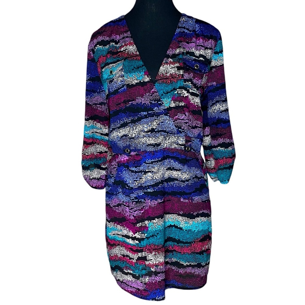 YUMI KIM Multicolour Abstract Dot Mini Dress Flowy Pockets Draped Size Small
